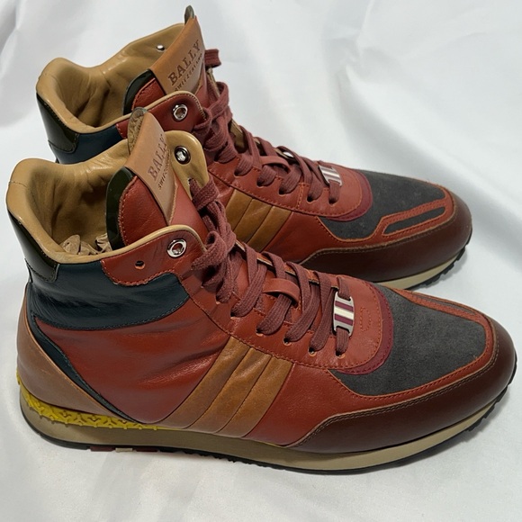 BALLY Asiaki Colorblock Leather High-Top Trainers Sneaker in Pumpkin * US Sz 8.5 - Picture 4 of 16